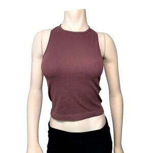 Free People Tank Top Womens M/L Mauve Brown Excellent Seamless Ribbed High Neck